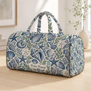 Indigo Seashells, Starfish and Harbor Shells for Coastal Beach Getaways and Summer Travel Quilted Weekend Bag