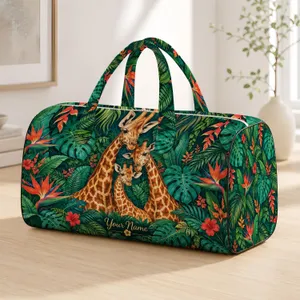 Golden Giraffes Amid Tropical Monstera Leaves for Rainforest Getaways and Nature Lovers Quilted Weekend Bag