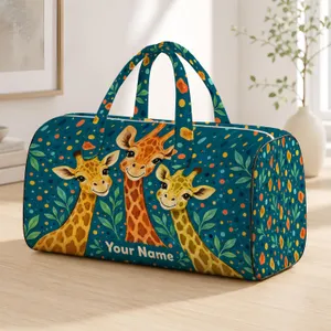 Smiling Yellow And Orange Giraffes For Joyful Garden Strolls And Weekend Escapes Quilted Weekend Bag