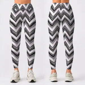 Monochrome Hand-Drawn Zigzag Style for Yoga, Pilates, and Everyday Wear for Women Leggings