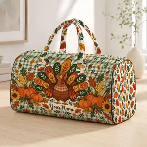 Autumn Turkey Harvest with Pumpkins and Corn for Cozy Seasonal Weekend Getaways Quilted Weekend Bag