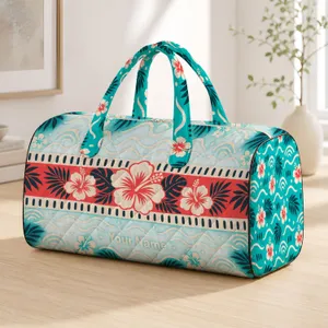 Turquoise Coral Geometric Stripes for Sunny Beach Getaways and Colorful Weekend Escapes Quilted Weekend Bag