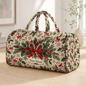 Winter Holly And Candy Cane Botanicals For Cozy Festive Holiday Travel Getaways Quilted Weekend Bag