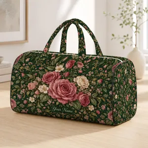 Dusty Mauve Roses And Garden Leaves For Weekend Getaways And Travel Quilted Weekend Bag