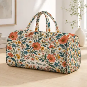 Ivory Wildflower Blooms for Sunlit Garden Getaways and Relaxed Weekend Travel Escapes Quilted Weekend Bag