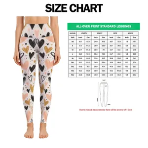 Black Apricot Heart Motifs for Yoga, Pilates and Everyday Casual Style Leggings