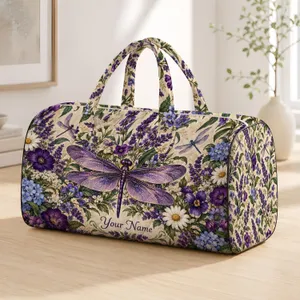 Purple Dragonflies and Wildflowers for Romantic Garden Escapes and Weekend Getaways Quilted Weekend Bag