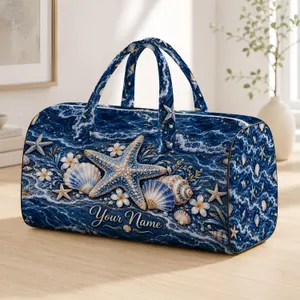 Navy Starfish and Seashell Coastal Style for Blue Hour Beach Trips and Shore Getaways Quilted Weekend Bag