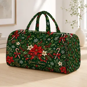 Emerald Holly and Candy Cane Holiday Garden for Festive Winter Getaways Quilted Weekend Bag