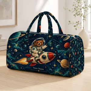 Astronaut Bear Among Golden Stars And Planets For Cosmic Travel And Family Adventures Quilted Weekend Bag