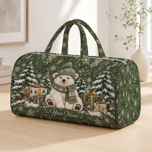 White Bear Among Snowy Pines and Gifts for Cozy Winter Holiday Getaways and Travel Quilted Weekend Bag