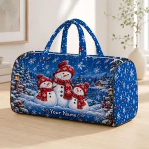 Snowman Family and Snowflakes for Cozy Winter Travel and Festive Holiday Getaways Quilted Weekend Bag