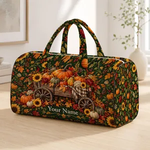 Autumn Pumpkin Wagon and Sunflower Harvest for Cozy Fall Getaways and Seasonal Travel Quilted Weekend Bag