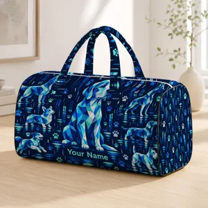Navy Mint Geometric Dogs and Paw Prints for Rainy Day City Travel and Pet Lovers Style Quilted Weekend Bag