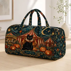 Vintage Night Circus Cat and Pumpkin Scene for Autumn Travel and Weekend Getaways Quilted Weekend Bag