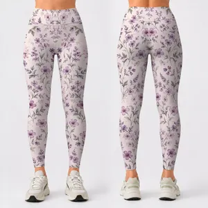 Delicate Mauve Wildflowers for Yoga, Pilates, Commuting, and Everyday Wear Leggings