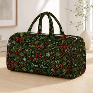 Evergreen Holly, Pinecones And Snowflakes For Cozy Christmas Winter Holiday Getaways Quilted Weekend Bag