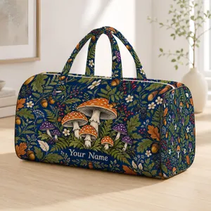 Woodland Mushrooms, Ferns and Berries for Cozy Autumn Getaways and Nature-Loving Travelers Quilted Weekend Bag