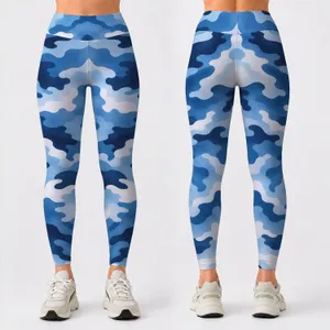 Blue Camo Motif for Yoga, Pilates, Gym Workouts and Everyday Casual Wear for Women Leggings