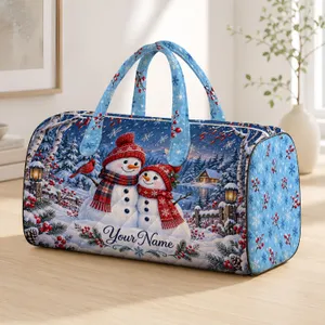 Snowmen in a Snowy Woodland for Cozy Holiday Getaways and Winter Escapes Quilted Weekend Bag