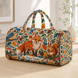 Autumn Woodland Animals with Owl Fox and Squirrel for Nature Lovers and Fall Getaways Quilted Weekend Bag