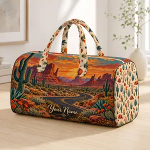 Desert Cacti and Red Rock Mesa Road Trip Escape for Southwest Weekend Getaways Quilted Weekend Bag