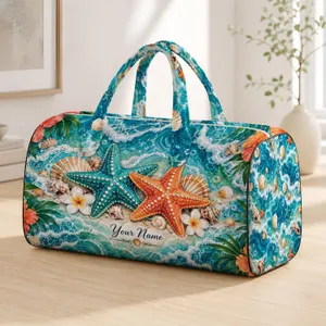 Turquoise Starfish and Seashells for Sunny Coastal Beach Getaways Quilted Weekend Bag