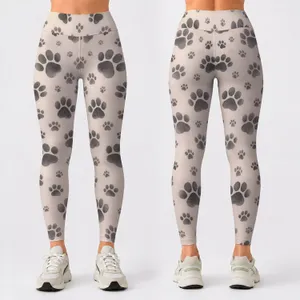 Charcoal Paw Prints on Ivory for Yoga, Pilates, and Everyday Casual Wear Leggings