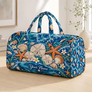 Deep Blue Seashells and Starfish for Relaxed Coastal Getaways and Beachside Travel Quilted Weekend Bag