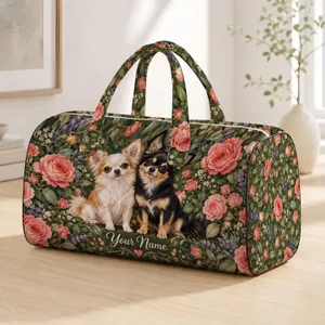 Chihuahua Dogs and Coral Roses for Weekend Getaways and Everyday Travel Lovers Gift Quilted Weekend Bag