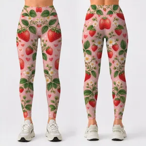 Sweet Strawberry Hearts and Daisies for Yoga, Pilates, and Everyday Casual Wear Leggings