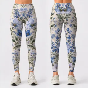 Blue Wildflower Vines for Yoga, Pilates, and Everyday Errands for Active Women Leggings