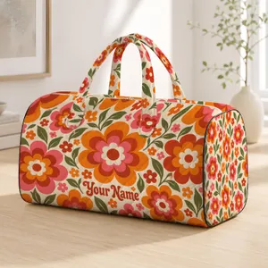 Retro Coral And Orange Flower Rings For Sunny Desert Road Trips And Relaxed Getaways Quilted Weekend Bag