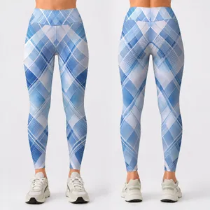 Icy Blue Crosshatch Geometry for Yoga, Pilates, and Everyday City Wear for Women Leggings