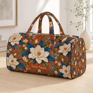 Terracotta Floral Blooms for Coastal Getaways and Relaxed Weekend Travel by the Sea Quilted Weekend Bag