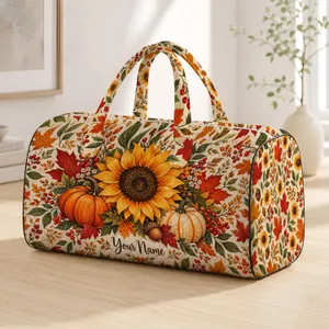 Golden Sunflower, Pumpkin And Maple Leaf Autumn Harvest For Cozy Fall Travel Getaways Quilted Weekend Bag