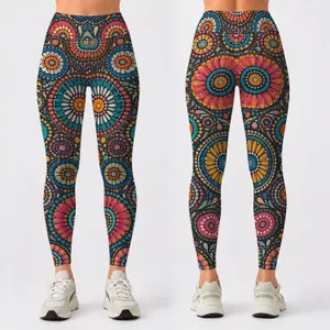 Multicolor Folk Circle Motifs for Yoga, Pilates, Travel and Everyday Active Living Leggings
