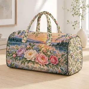 Blush Rose And Lavender Blooms For Serene Lakeside Sunrise Travel And Getaways Quilted Weekend Bag