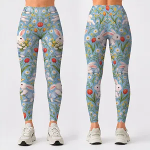 Sweet Bunny Meadow Rabbits for Spring Yoga, Pilates, and Everyday Wear Leggings
