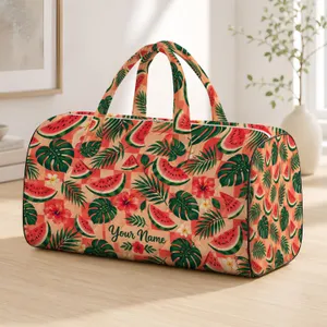 Peach Watermelon And Tropical Leaves For Sunny Orchard Getaways And Beach Escapes Quilted Weekend Bag