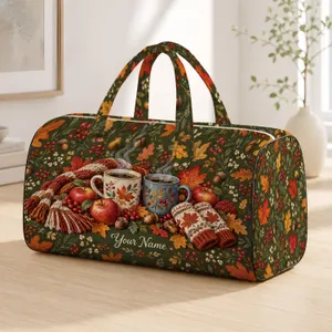 Autumn Coffee Mugs, Apples, Leaves and Cozy Knitwear for Crisp Weekend Cafe Days Quilted Weekend Bag