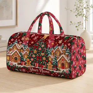 Whimsical Gingerbread Village and Candy Tree for Cozy Christmas Holiday Getaways Quilted Weekend Bag