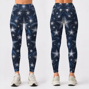 Navy And Ivory Starburst Motifs For Yoga, Pilates, Studio Days, And Everyday Errands Leggings
