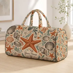 Rust Starfish and Seashells for Coastal Pier Days and Relaxed Weekend Beach Getaways Quilted Weekend Bag