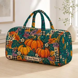 Bright Pumpkin Patch and Curled Vines for Cozy Autumn Getaways and Fall Travel Quilted Weekend Bag