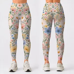 Soft Pastel Wildflower Blooms for Yoga, Pilates, and Everyday Spring Style for Women Leggings