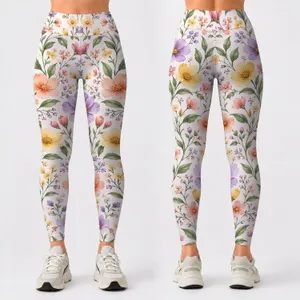 Pastel Wildflower Florals for Yoga Pilates and Everyday Spring Style Leggings