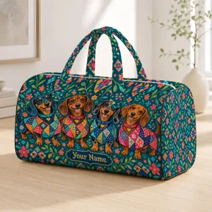 Colorful Patchwork Dachshund Dogs for Cheerful Weekend Getaways and Happy Dog Lovers Quilted Weekend Bag