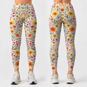 Cheerful Orange Daisy And Red Heart Florals For Yoga, Pilates And Everyday Outings Leggings
