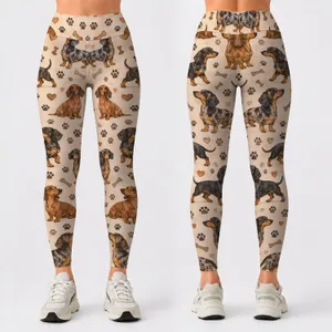 Dachshund Paw Prints and Bones for Dog Lovers, Yoga, Gym and Weekend Outdoor Runs Leggings